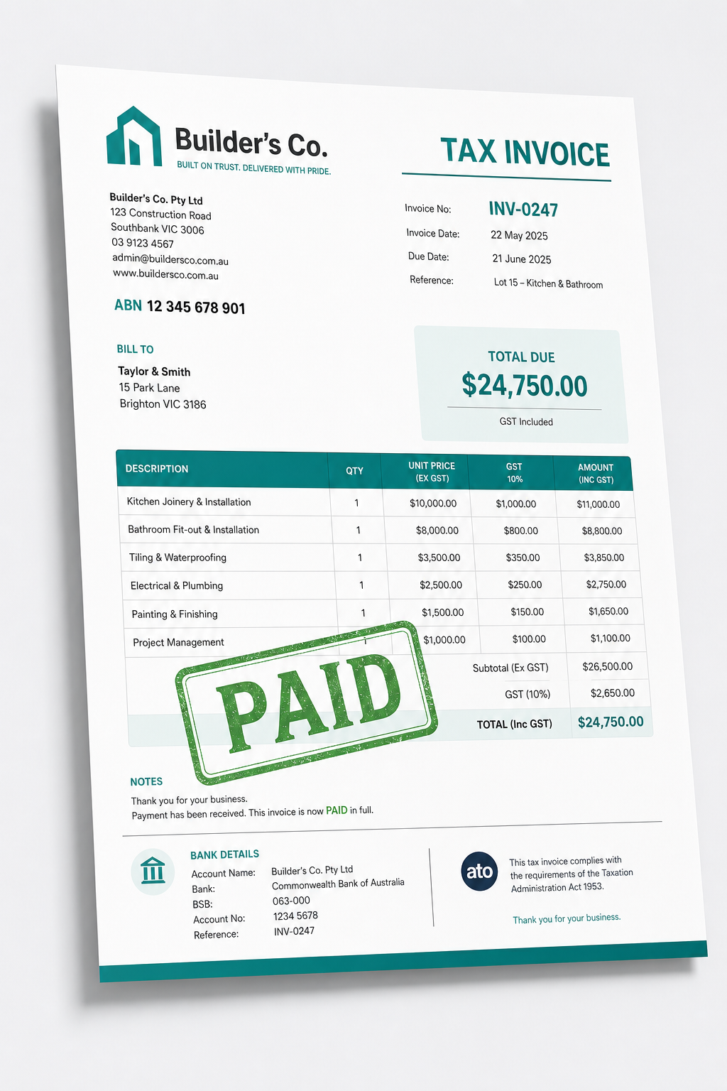 ATO tax invoice preview